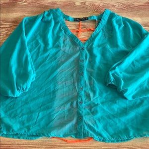 Turquoise & Orange Button Down Crop Top
